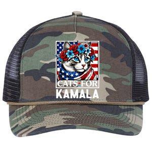 Cat Ladies For Kamala Funny Cat 2024 President Kamalaharris Retro Rope Trucker Hat Cap