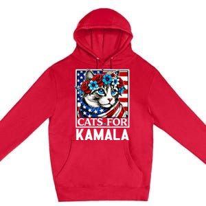 Cat Ladies For Kamala Funny Cat 2024 President Kamalaharris Premium Pullover Hoodie