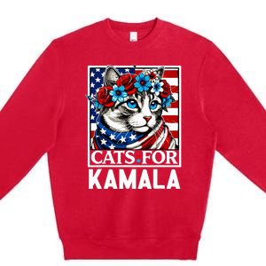 Cat Ladies For Kamala Funny Cat 2024 President Kamalaharris Premium Crewneck Sweatshirt