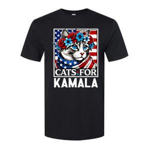 Cat Ladies For Kamala Funny Cat 2024 President Kamalaharris Softstyle CVC T-Shirt