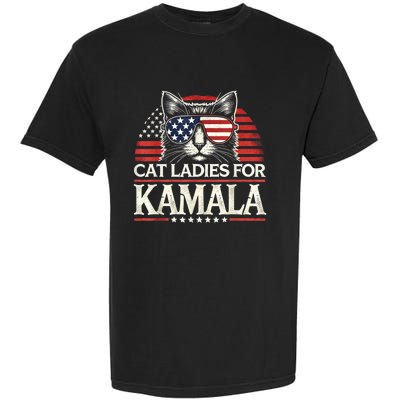 Cat Ladies For Kamala Funny Cat 2024 President Kamalaharris Garment-Dyed Heavyweight T-Shirt