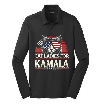 Cat Ladies For Kamala Funny Cat 2024 President Kamalaharris Silk Touch Performance Long Sleeve Polo