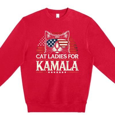 Cat Ladies For Kamala Funny Cat 2024 President Kamalaharris Premium Crewneck Sweatshirt