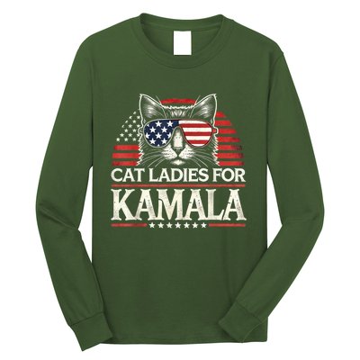 Cat Ladies For Kamala Funny Cat 2024 President Kamalaharris Long Sleeve Shirt