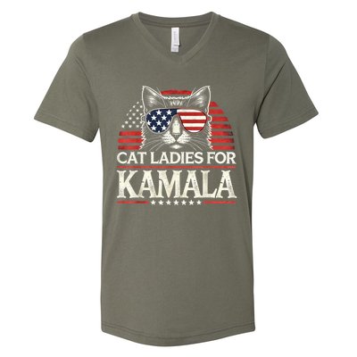 Cat Ladies For Kamala Funny Cat 2024 President Kamalaharris V-Neck T-Shirt