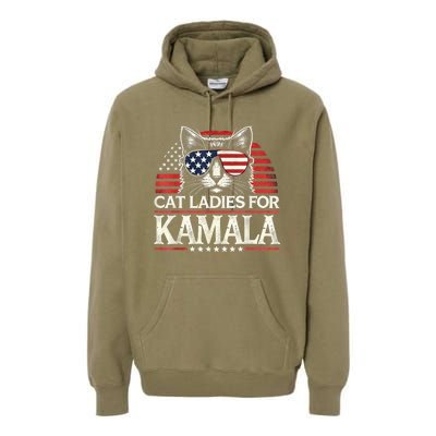 Cat Ladies For Kamala Funny Cat 2024 President Kamalaharris Premium Hoodie