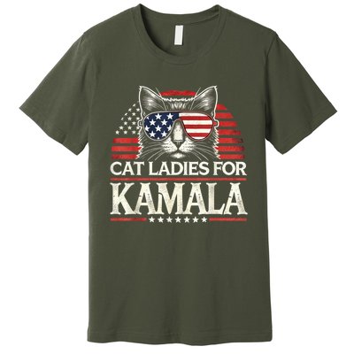 Cat Ladies For Kamala Funny Cat 2024 President Kamalaharris Premium T-Shirt