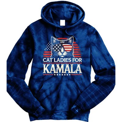 Cat Ladies For Kamala Funny Cat 2024 President Kamalaharris Tie Dye Hoodie