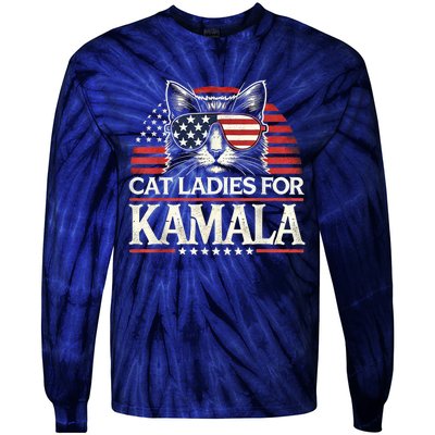 Cat Ladies For Kamala Funny Cat 2024 President Kamalaharris Tie-Dye Long Sleeve Shirt