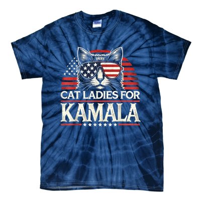 Cat Ladies For Kamala Funny Cat 2024 President Kamalaharris Tie-Dye T-Shirt