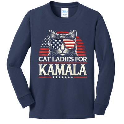 Cat Ladies For Kamala Funny Cat 2024 President Kamalaharris Kids Long Sleeve Shirt