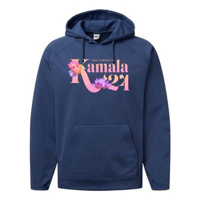 Cute Lotus Flowers Lotus For Potus Kamala Harris 2024 Performance Fleece Hoodie