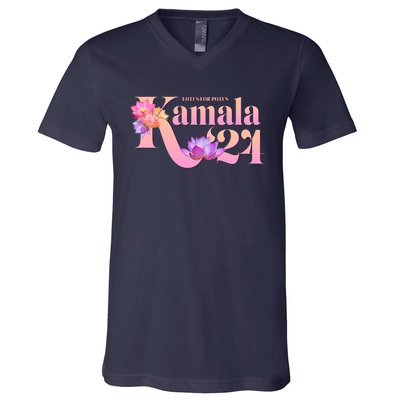 Cute Lotus Flowers Lotus For Potus Kamala Harris 2024 V-Neck T-Shirt