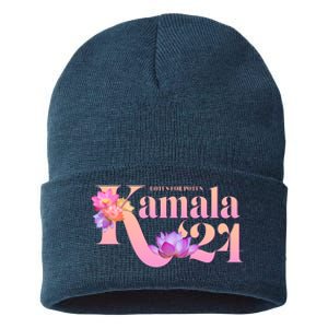 Cute Lotus Flowers Lotus For Potus Kamala Harris 2024 Sustainable Knit Beanie