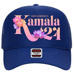 Cute Lotus Flowers Lotus For Potus Kamala Harris 2024 High Crown Mesh Back Trucker Hat