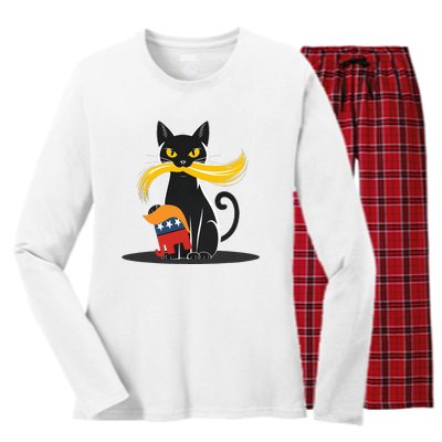 Cat Ladies For Kamala Harris Donald Trump 2024 Women's Long Sleeve Flannel Pajama Set 