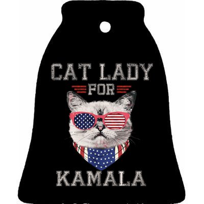 Cat Ladies For Kamala Funny Cat 2024 President Kamalaharris Ceramic Bell Ornament