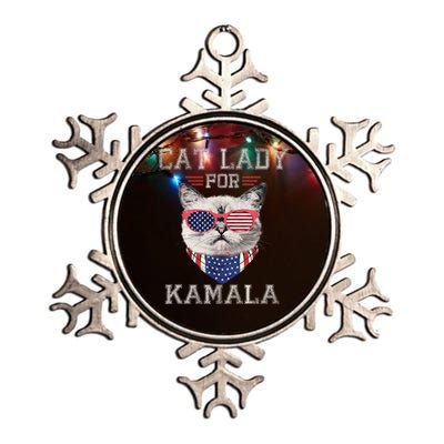 Cat Ladies For Kamala Funny Cat 2024 President Kamalaharris Metallic Star Ornament