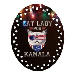 Cat Ladies For Kamala Funny Cat 2024 President Kamalaharris Ceramic Oval Ornament