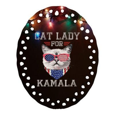 Cat Ladies For Kamala Funny Cat 2024 President Kamalaharris Ceramic Oval Ornament