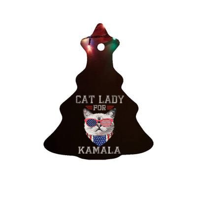 Cat Ladies For Kamala Funny Cat 2024 President Kamalaharris Ceramic Tree Ornament