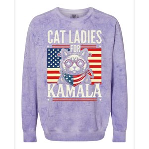 Cat Ladies For Kamala Cat 2024 President Harris Retro Colorblast Crewneck Sweatshirt