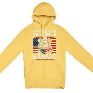 Cat Ladies For Kamala Cat 2024 President Harris Retro Premium Pullover Hoodie