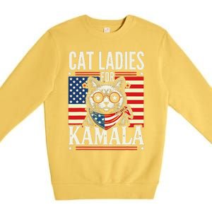 Cat Ladies For Kamala Cat 2024 President Harris Retro Premium Crewneck Sweatshirt