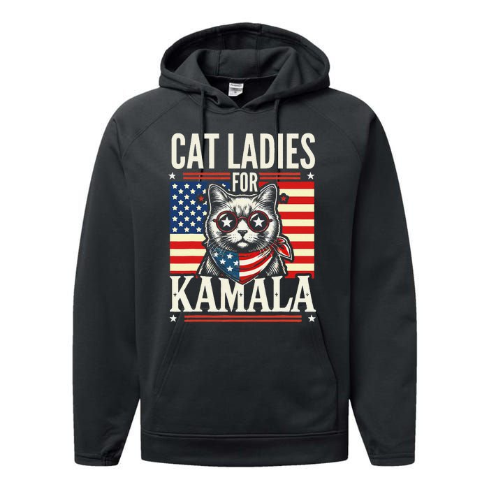 Cat Ladies For Kamala Cat 2024 President Harris Retro Performance Fleece Hoodie