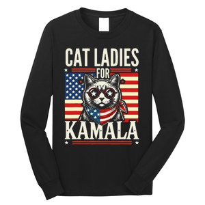 Cat Ladies For Kamala Cat 2024 President Harris Retro Long Sleeve Shirt