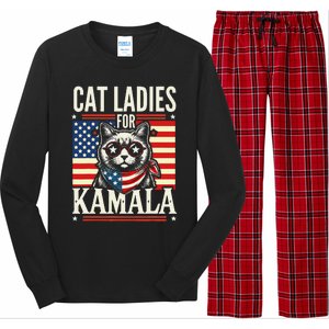 Cat Ladies For Kamala Cat 2024 President Harris Retro Long Sleeve Pajama Set