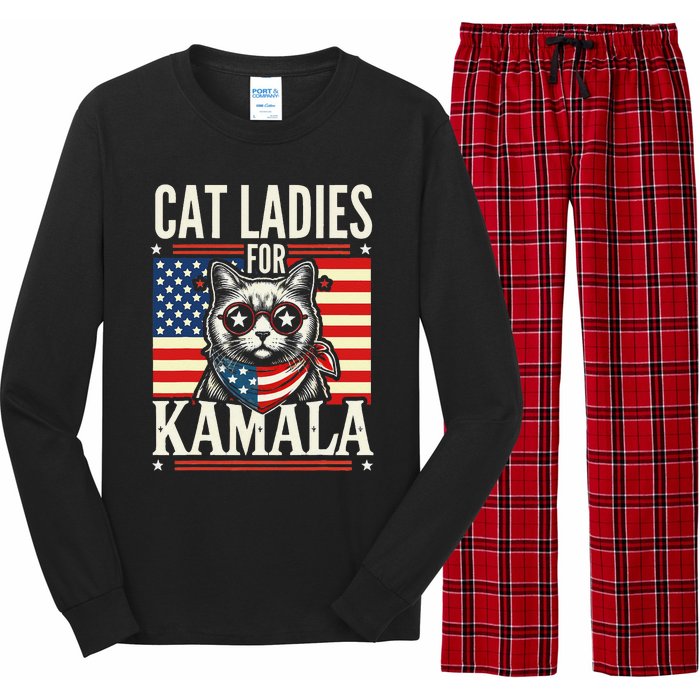 Cat Ladies For Kamala Cat 2024 President Harris Retro Long Sleeve Pajama Set