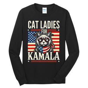 Cat Ladies For Kamala Cat 2024 President Harris Retro Tall Long Sleeve T-Shirt