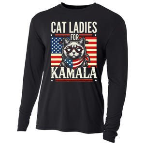 Cat Ladies For Kamala Cat 2024 President Harris Retro Cooling Performance Long Sleeve Crew