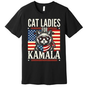 Cat Ladies For Kamala Cat 2024 President Harris Retro Premium T-Shirt