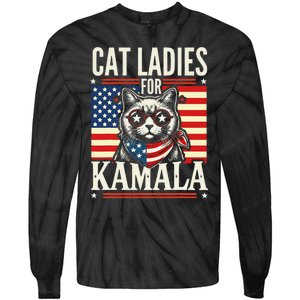 Cat Ladies For Kamala Cat 2024 President Harris Retro Tie-Dye Long Sleeve Shirt