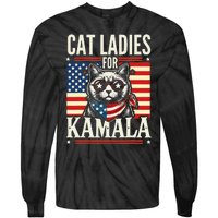 Cat Ladies For Kamala Cat 2024 President Harris Retro Tie-Dye Long Sleeve Shirt