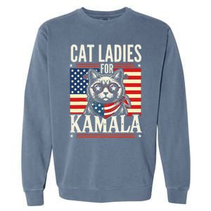 Cat Ladies For Kamala Cat 2024 President Harris Retro Garment-Dyed Sweatshirt