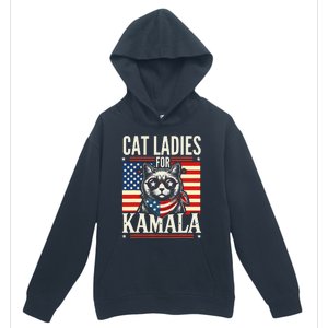 Cat Ladies For Kamala Cat 2024 President Harris Retro Urban Pullover Hoodie