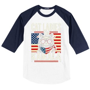 Cat Ladies For Kamala Cat 2024 President Harris Retro Baseball Sleeve Shirt