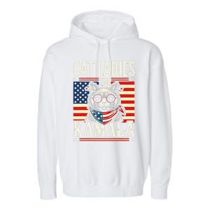 Cat Ladies For Kamala Cat 2024 President Harris Retro Garment-Dyed Fleece Hoodie