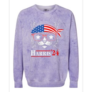 Cat Ladies For Kamala Funny Cat 2024 President Kamala Harris Colorblast Crewneck Sweatshirt