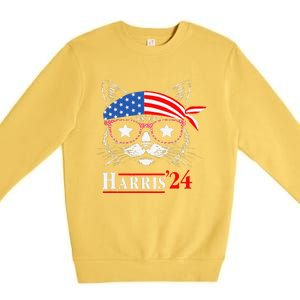 Cat Ladies For Kamala Funny Cat 2024 President Kamala Harris Premium Crewneck Sweatshirt