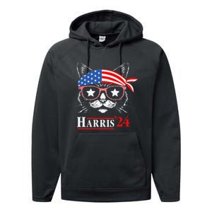 Cat Ladies For Kamala Funny Cat 2024 President Kamala Harris Performance Fleece Hoodie