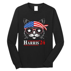 Cat Ladies For Kamala Funny Cat 2024 President Kamala Harris Long Sleeve Shirt