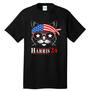 Cat Ladies For Kamala Funny Cat 2024 President Kamala Harris Tall T-Shirt