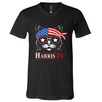 Cat Ladies For Kamala Funny Cat 2024 President Kamala Harris V-Neck T-Shirt