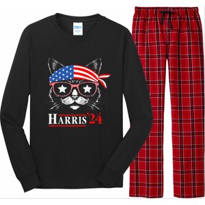 Cat Ladies For Kamala Funny Cat 2024 President Kamala Harris Long Sleeve Pajama Set