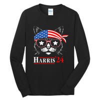 Cat Ladies For Kamala Funny Cat 2024 President Kamala Harris Tall Long Sleeve T-Shirt