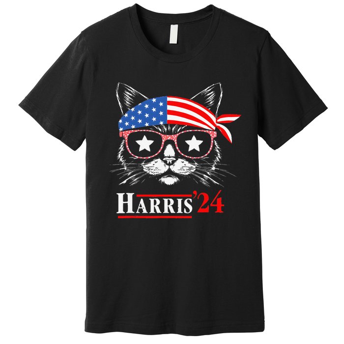 Cat Ladies For Kamala Funny Cat 2024 President Kamala Harris Premium T-Shirt